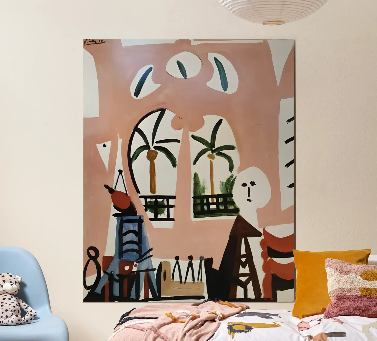 Interni ispirati a Picasso con palme - Arte moderna astratta poster con telaio in plastica da homdeco