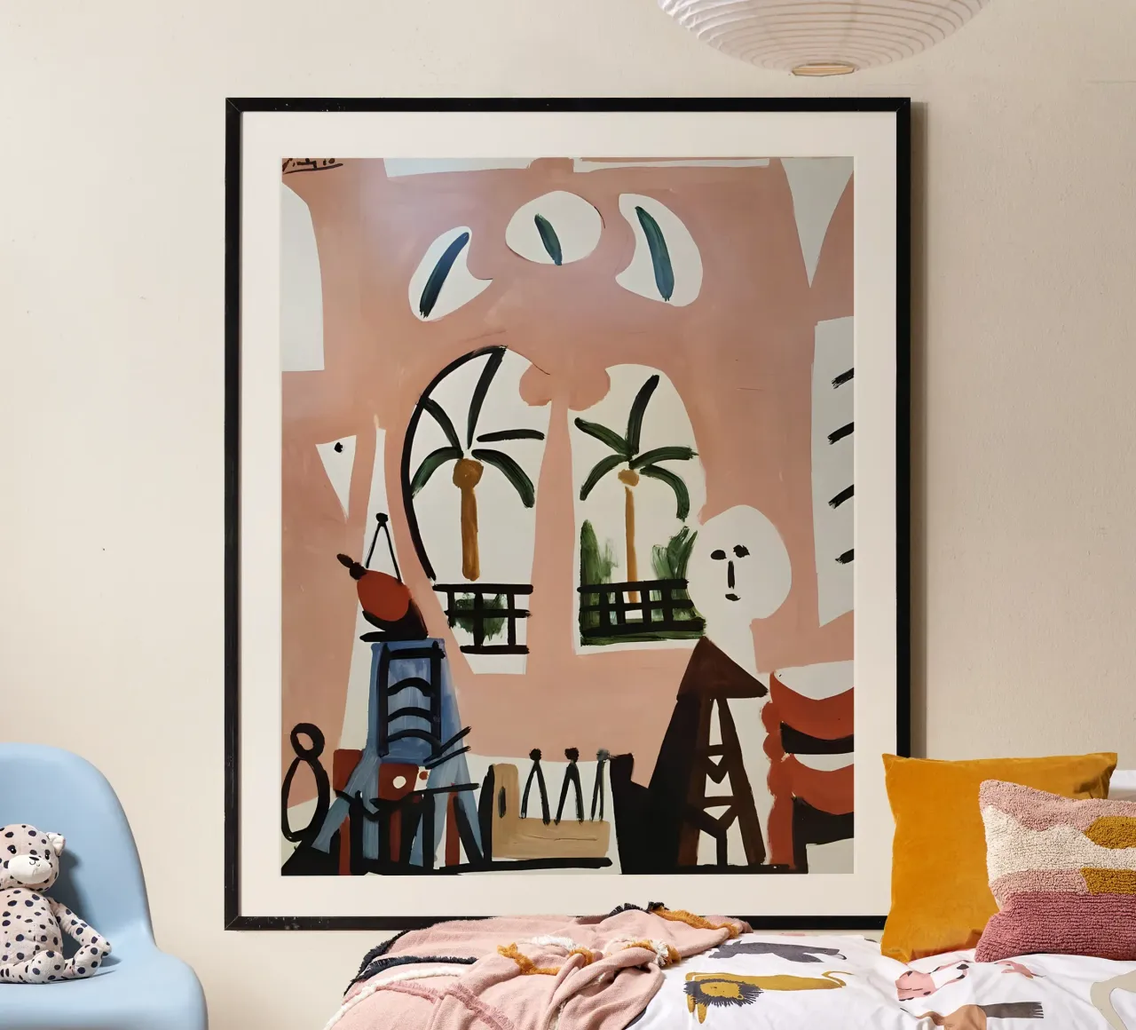 Interni ispirati a Picasso con palme - Arte moderna astratta poster con telaio in plastica da homdeco