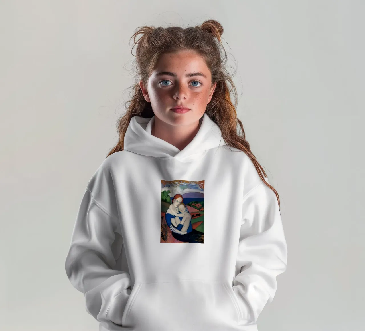 Picasso Inspired Mother & Child - Emotional Landscape Print kids hoodie by homdeco