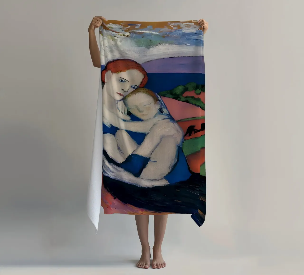 Moeder & kind geïnspireerd op Picasso - Emotionele landschapsafdruk strandhanddoek van homdeco