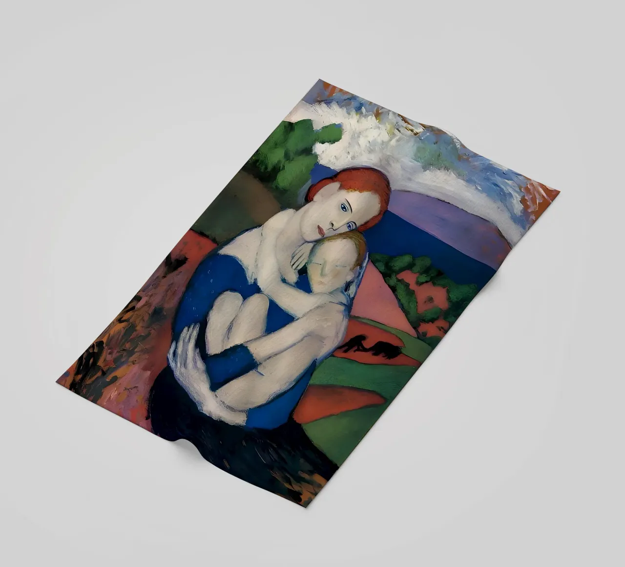 Moeder & kind geïnspireerd op Picasso - Emotionele landschapsafdruk strandhanddoek van homdeco