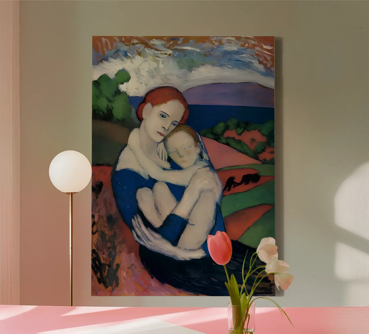 Moeder & kind geïnspireerd op Picasso - Emotionele landschapsafdruk canvas van homdeco