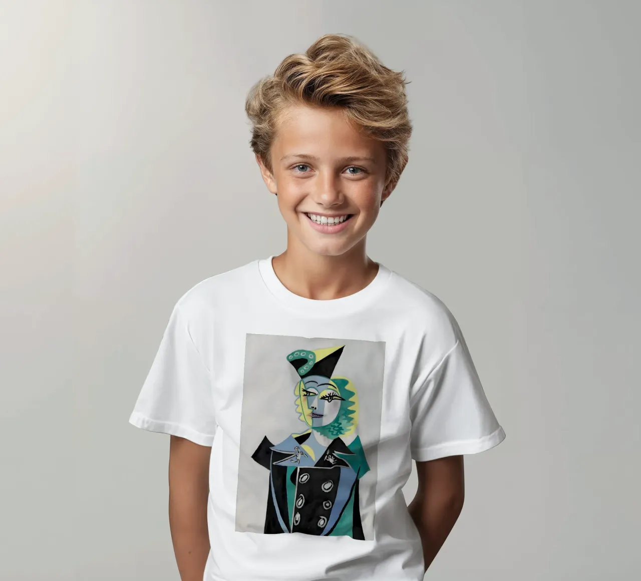 Picasso Inspired Woman in Hat - Bold Cubist Portrait kids t-shirt by homdeco