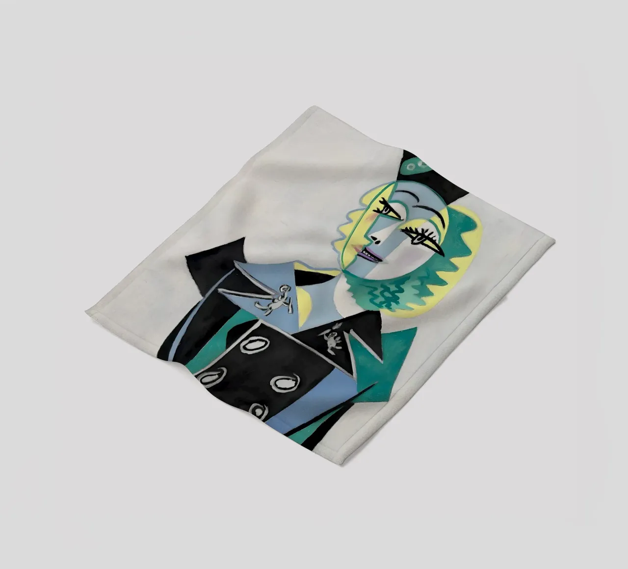 Donna con cappello ispirata a Picasso - Audace ritratto cubista coperta in pile da homdeco