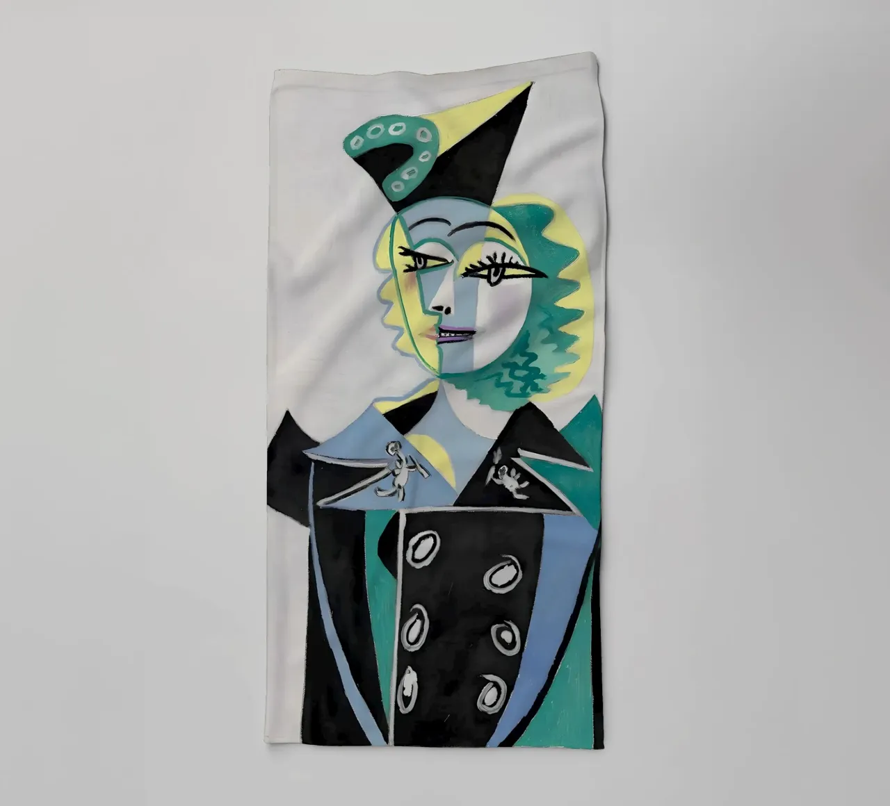 Donna con cappello ispirata a Picasso - Audace ritratto cubista asciugamano da bagno da homdeco
