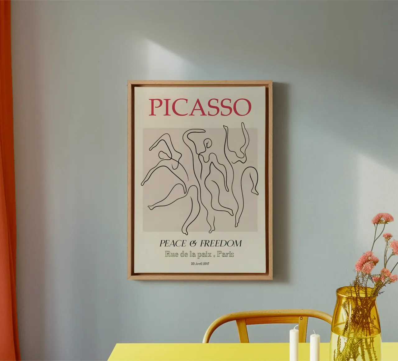 Picasso Vrede & Vrijheid Dansers - Abstracte Lijn Kunst 1947 canvas met Baklijst van homdeco