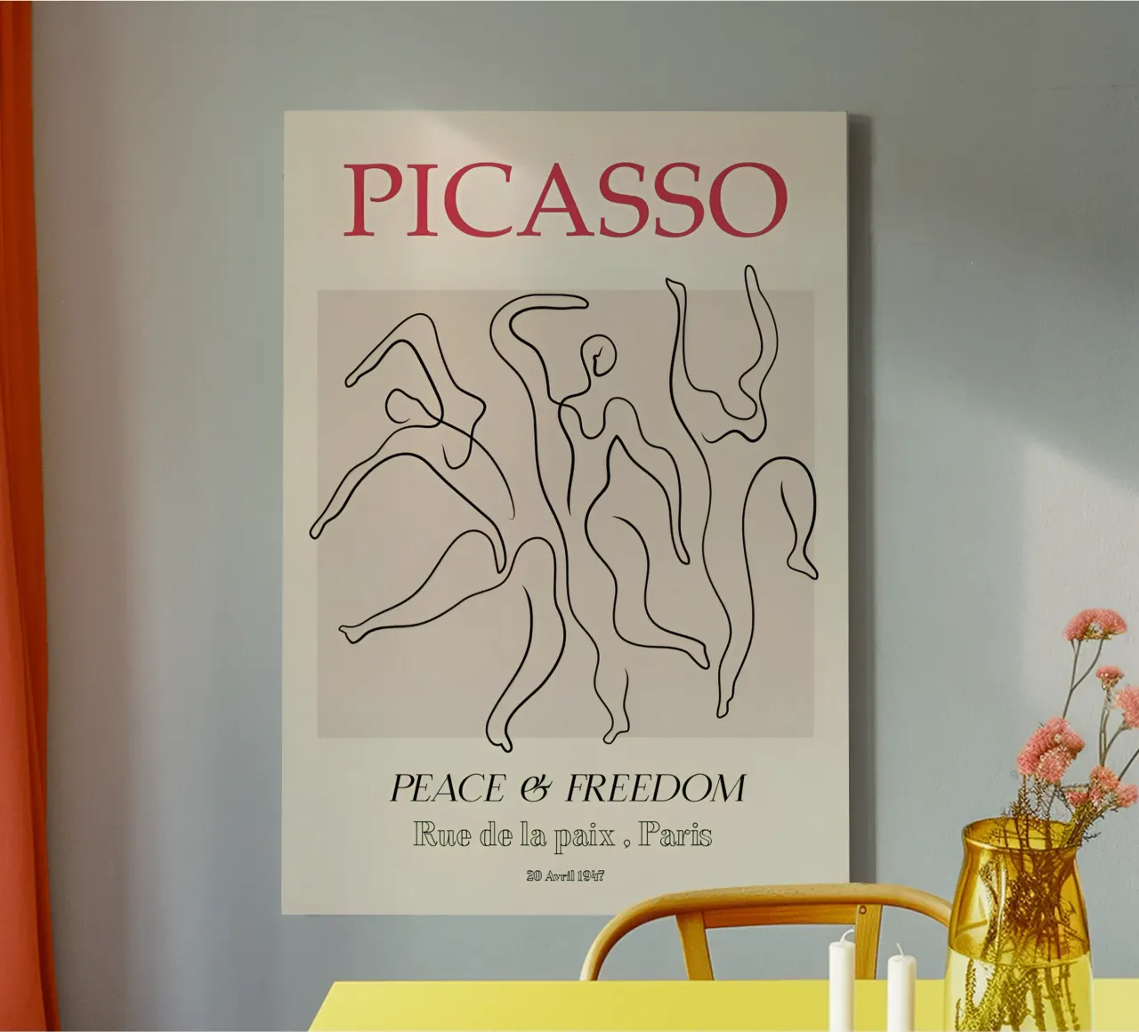 Picasso Vrede & Vrijheid Dansers - Abstracte Lijn Kunst 1947 canvas met Baklijst van homdeco