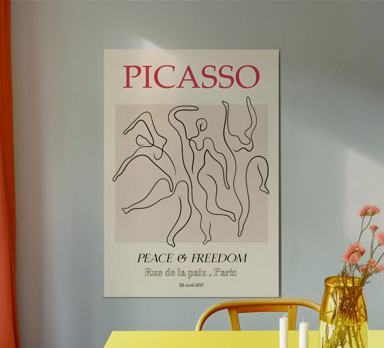 Picasso Vrede & Vrijheid Dansers - Abstracte Lijn Kunst 1947 poster van homdeco