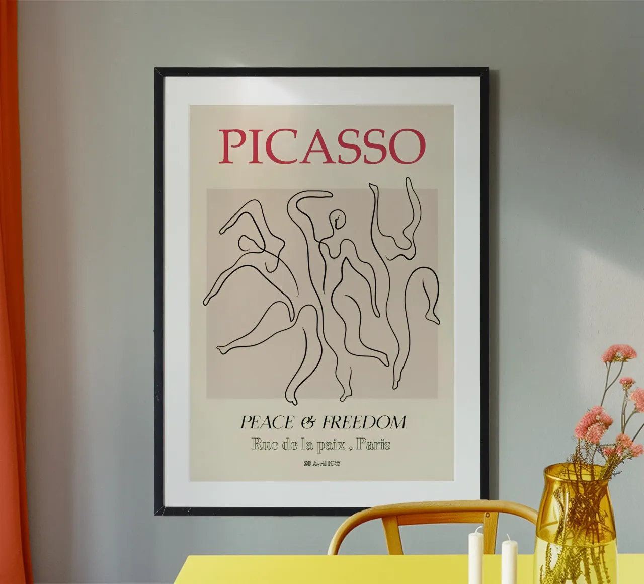 Picasso Vrede & Vrijheid Dansers - Abstracte Lijn Kunst 1947 poster van homdeco