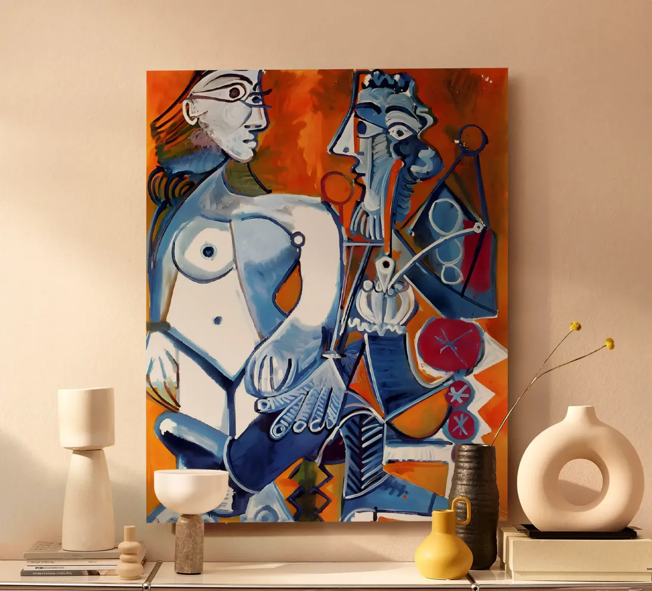 Picasso Inspired Figures - Vibrant Cubist Duo alu-dibond by homdeco
