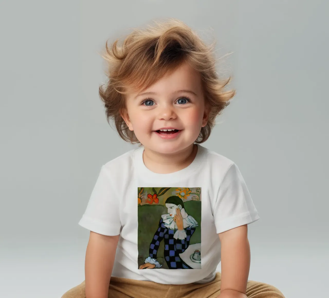 Arlequín inspirado en Picasso - Retrato de payaso pensativo camiseta de bebé de homdeco