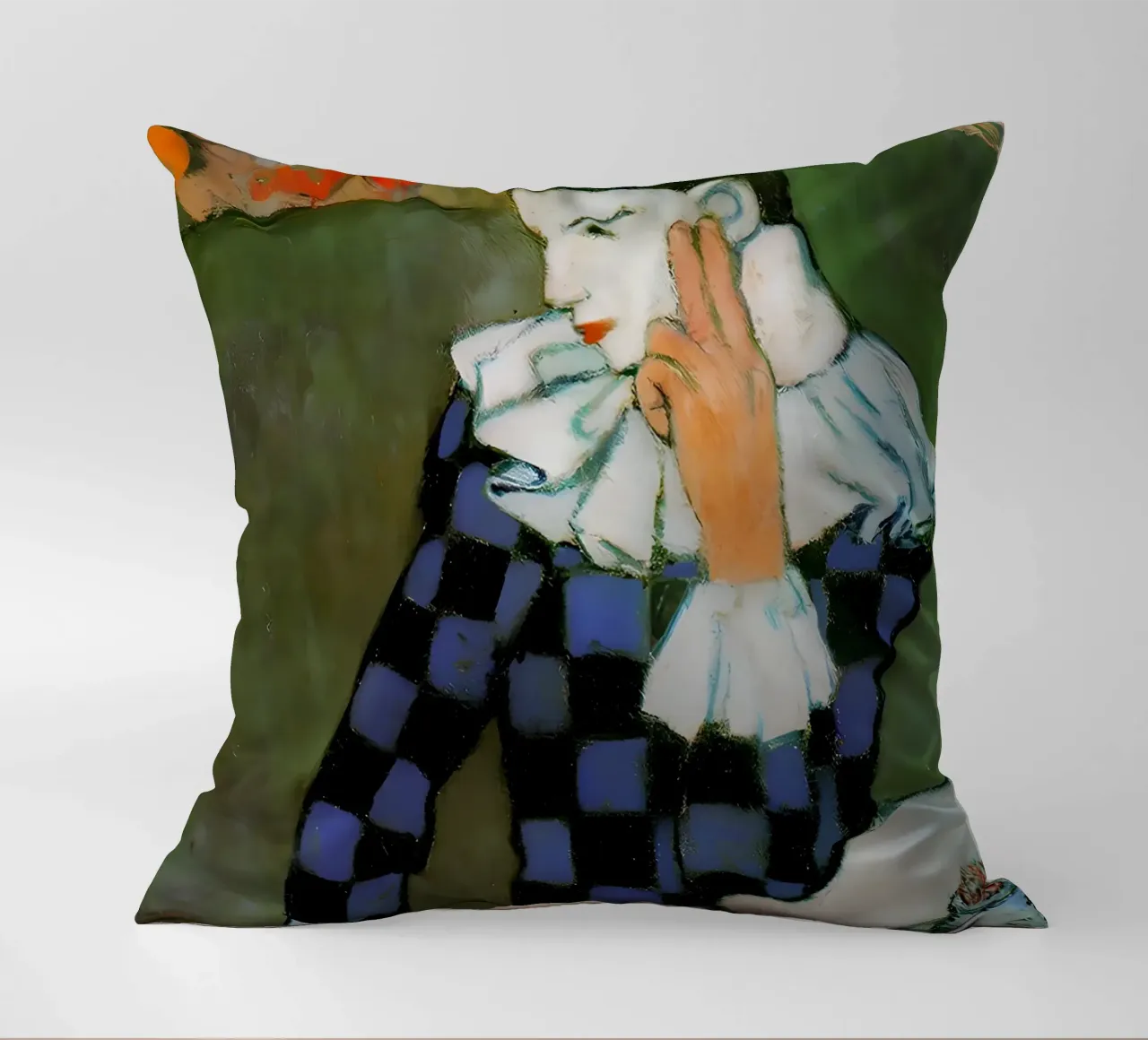 Arlecchino ispirato a Picasso - Ritratto di clown pensoso cuscino da homdeco