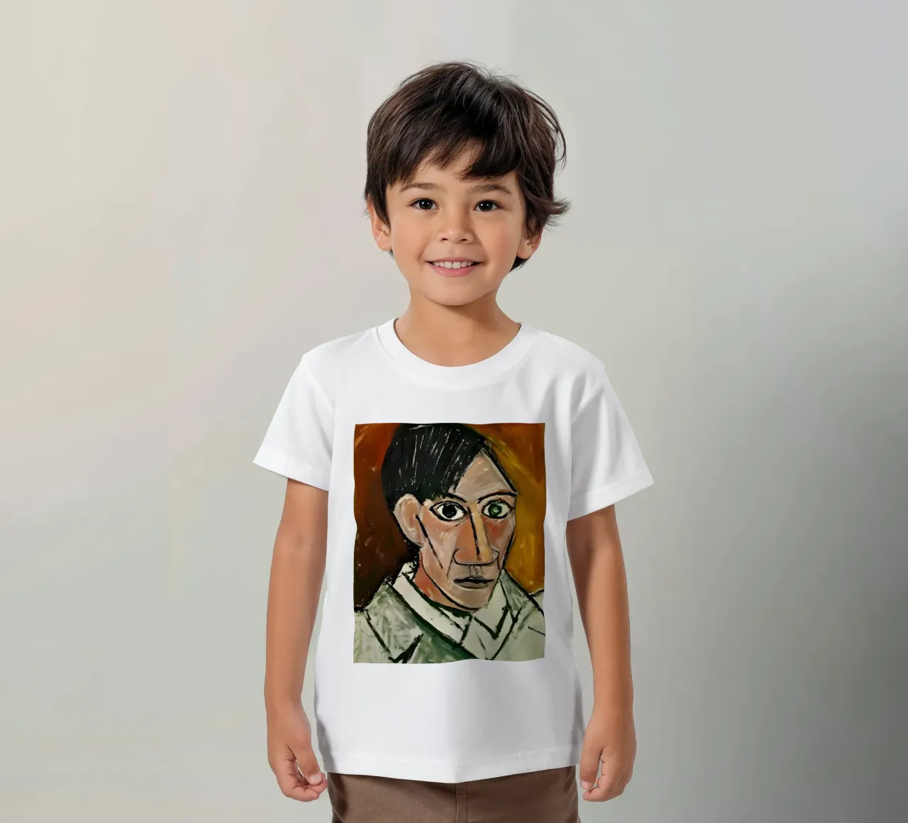 Picasso Self-Portrait, Bold Cubist Expressionism Art Print kids t-shirt by homdeco