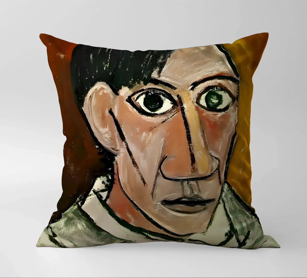 Picasso Self-Portrait, Bold Cubist Expressionism Art Print decorative cushion by homdeco