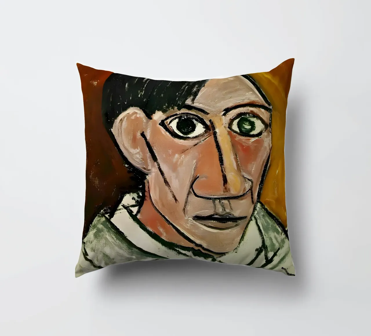 Picasso Self-Portrait, Bold Cubist Expressionism Art Print decorative cushion by homdeco