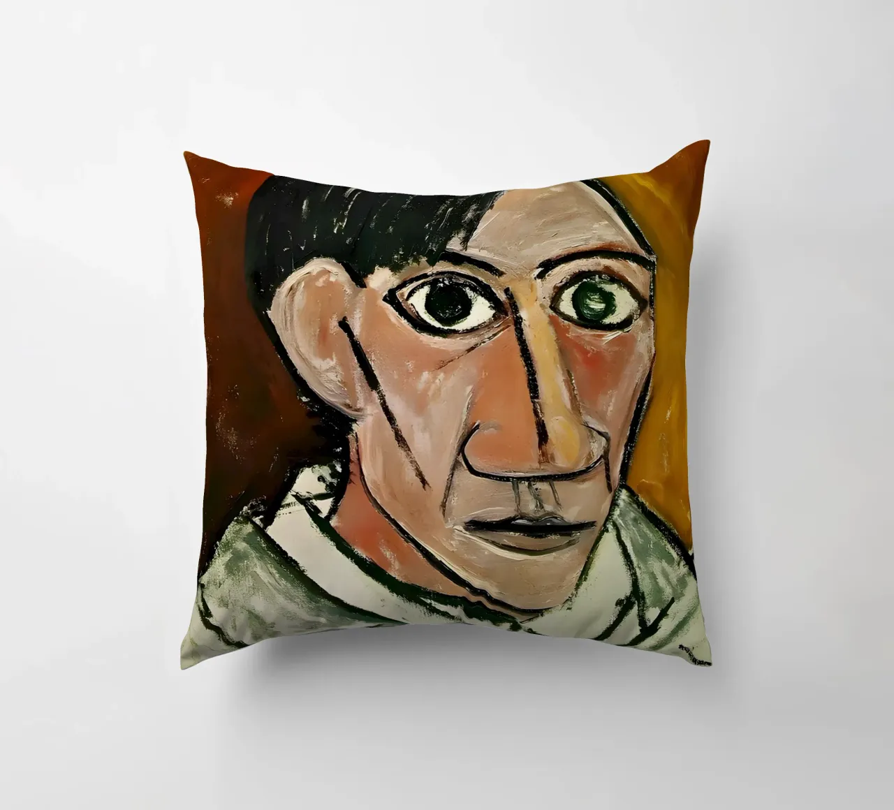 Picasso Self-Portrait, Bold Cubist Expressionism Art Print decorative cushion by homdeco