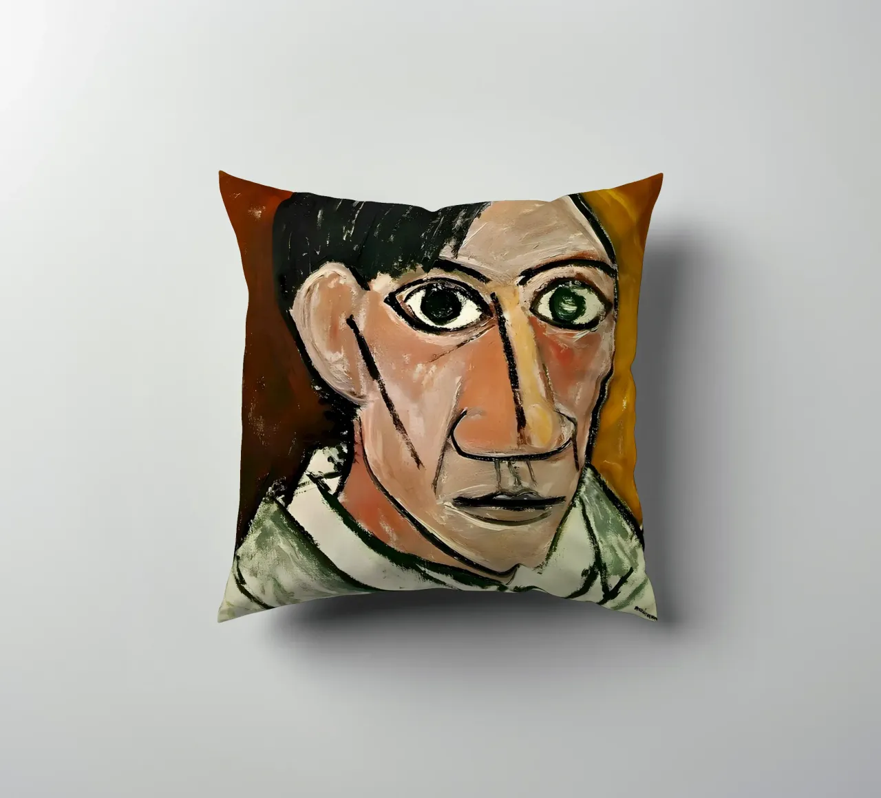 Picasso Self-Portrait, Bold Cubist Expressionism Art Print decorative cushion by homdeco