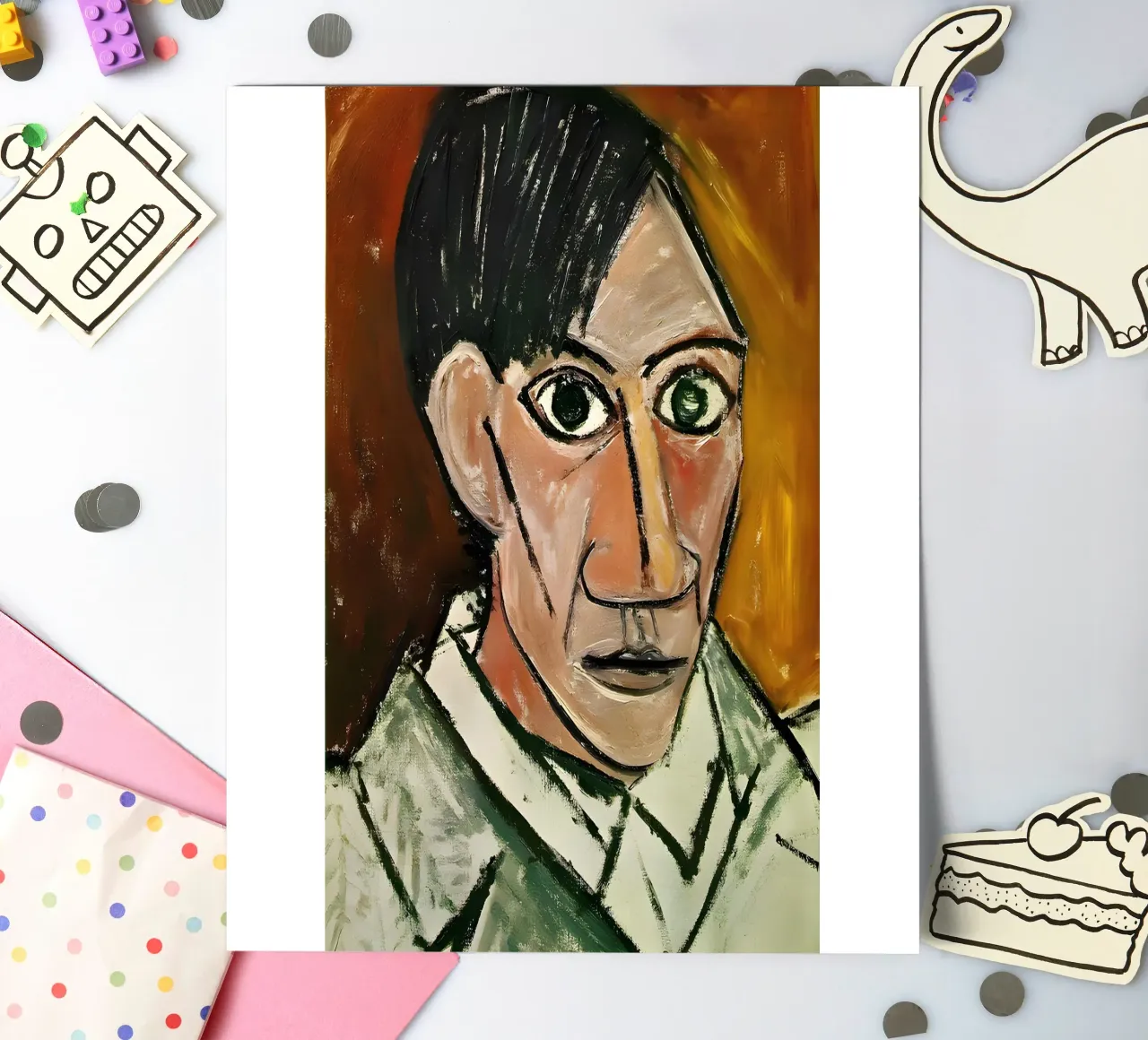 Picasso Self-Portrait, Bold Cubist Expressionism Art Print sticker sheet by homdeco