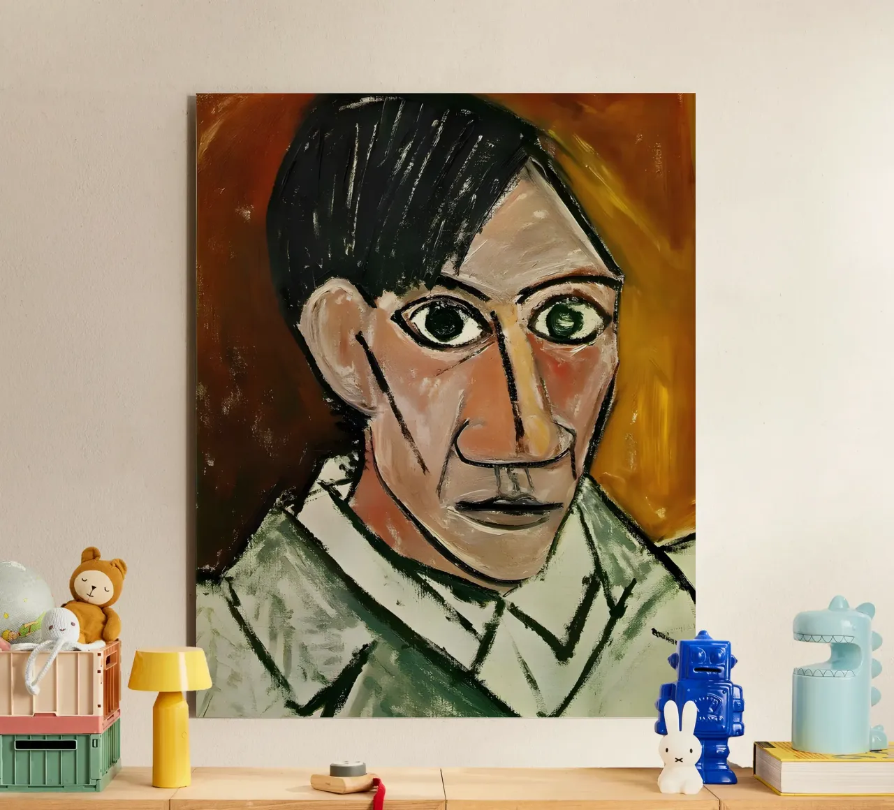 Picasso Self-Portrait, Bold Cubist Expressionism Art Print alu-dibond by homdeco