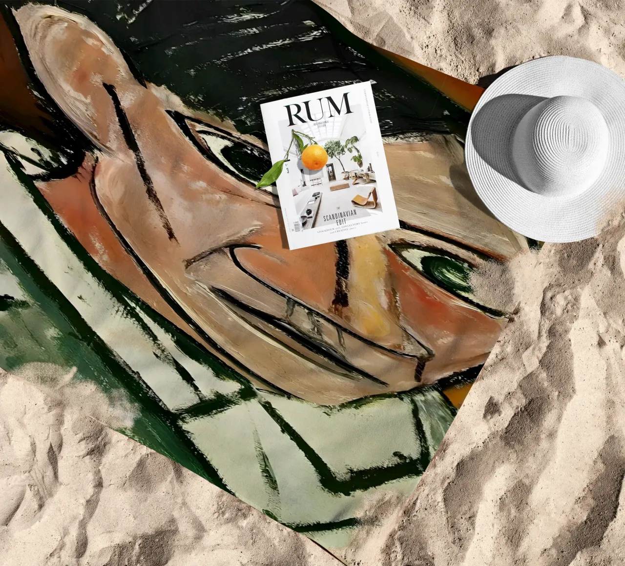 Picasso Self-Portrait, Bold Cubist Expressionism Art Print beach towel by homdeco