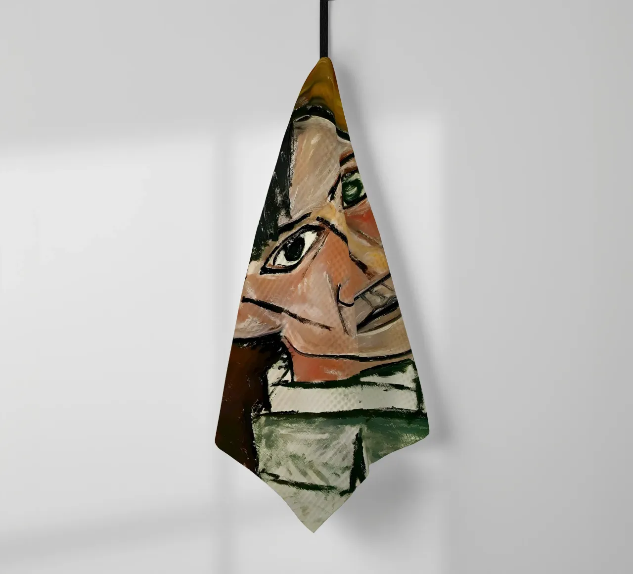 Picasso Self-Portrait, Bold Cubist Expressionism Art Print tea towel by homdeco