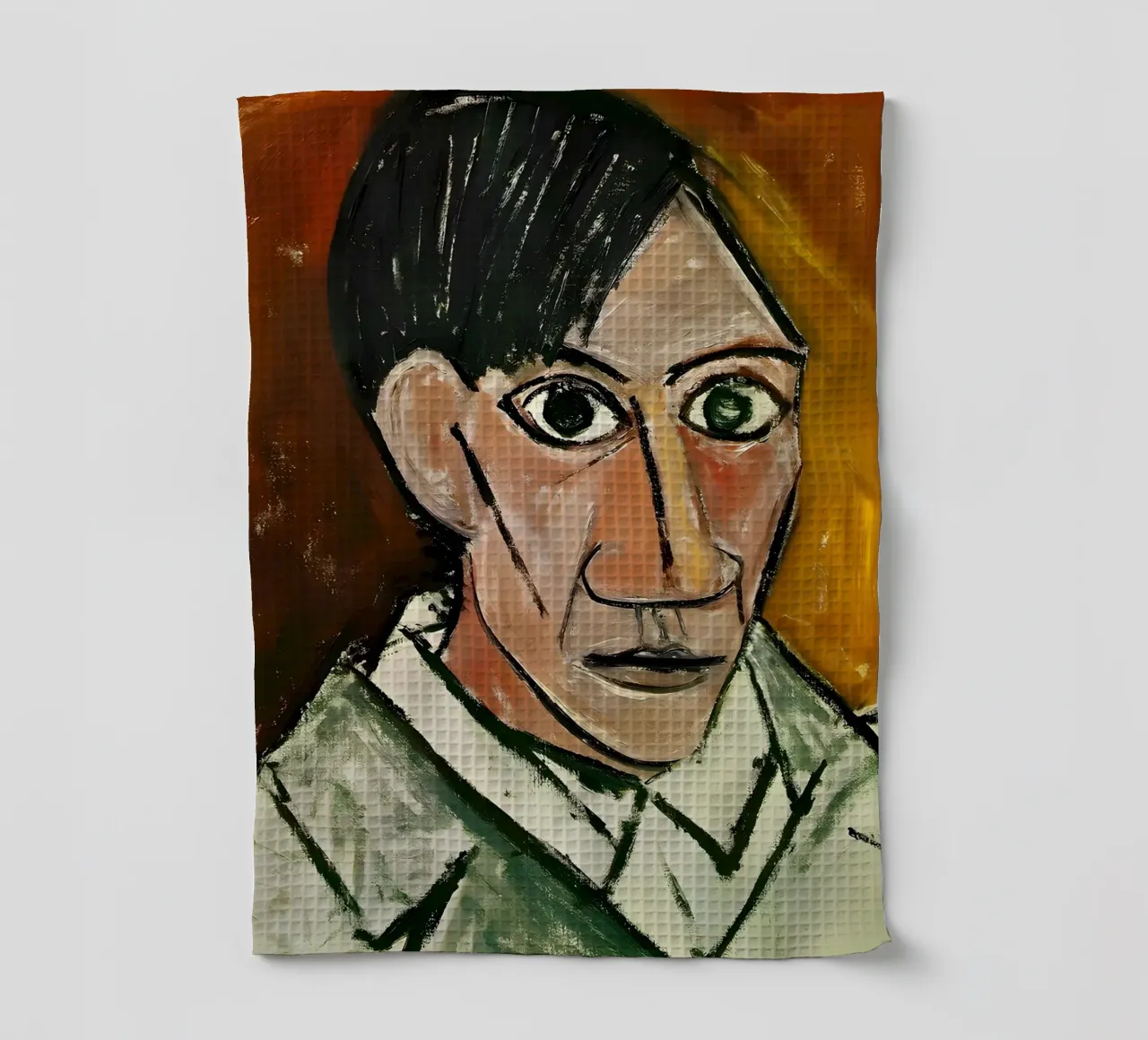 Picasso Self-Portrait, Bold Cubist Expressionism Art Print tea towel by homdeco