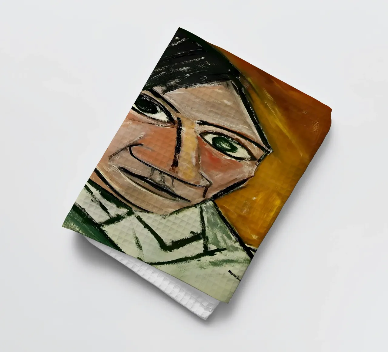 Picasso Self-Portrait, Bold Cubist Expressionism Art Print tea towel by homdeco