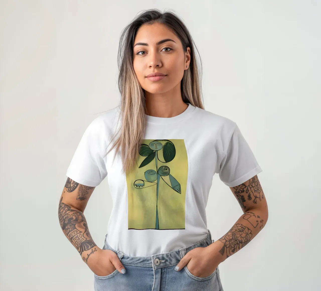 Picasso Abstract Botanical Figure Cubist Art Print t-shirt by homdeco