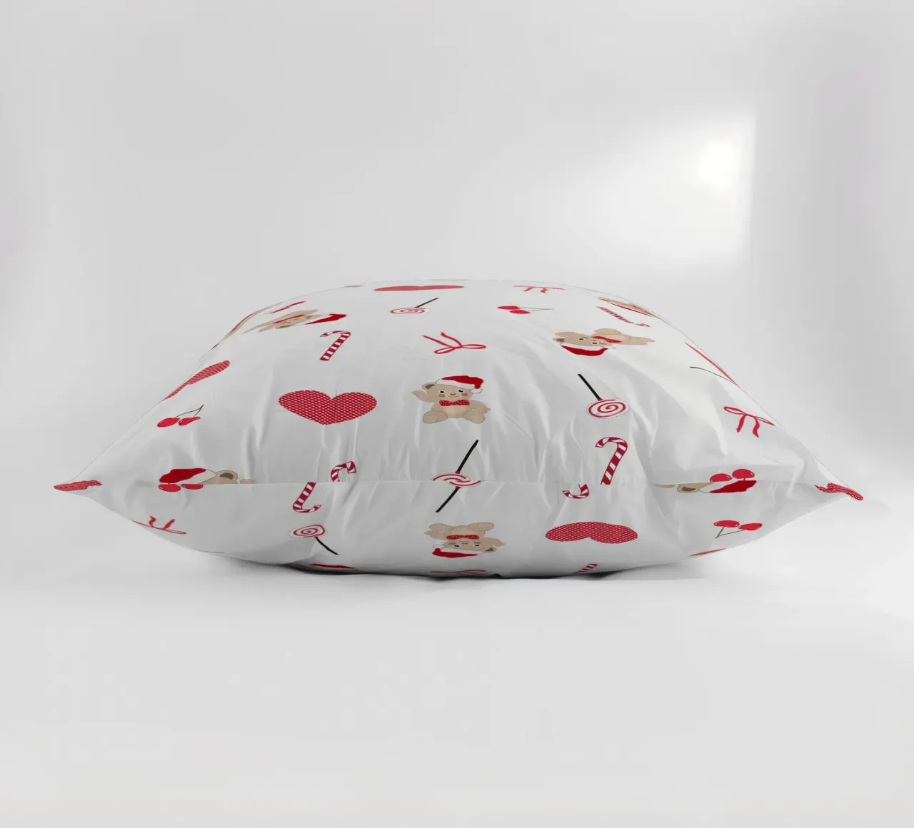 Teddy bear plaid hearts bow pattern decorative cushion by gulsengunel