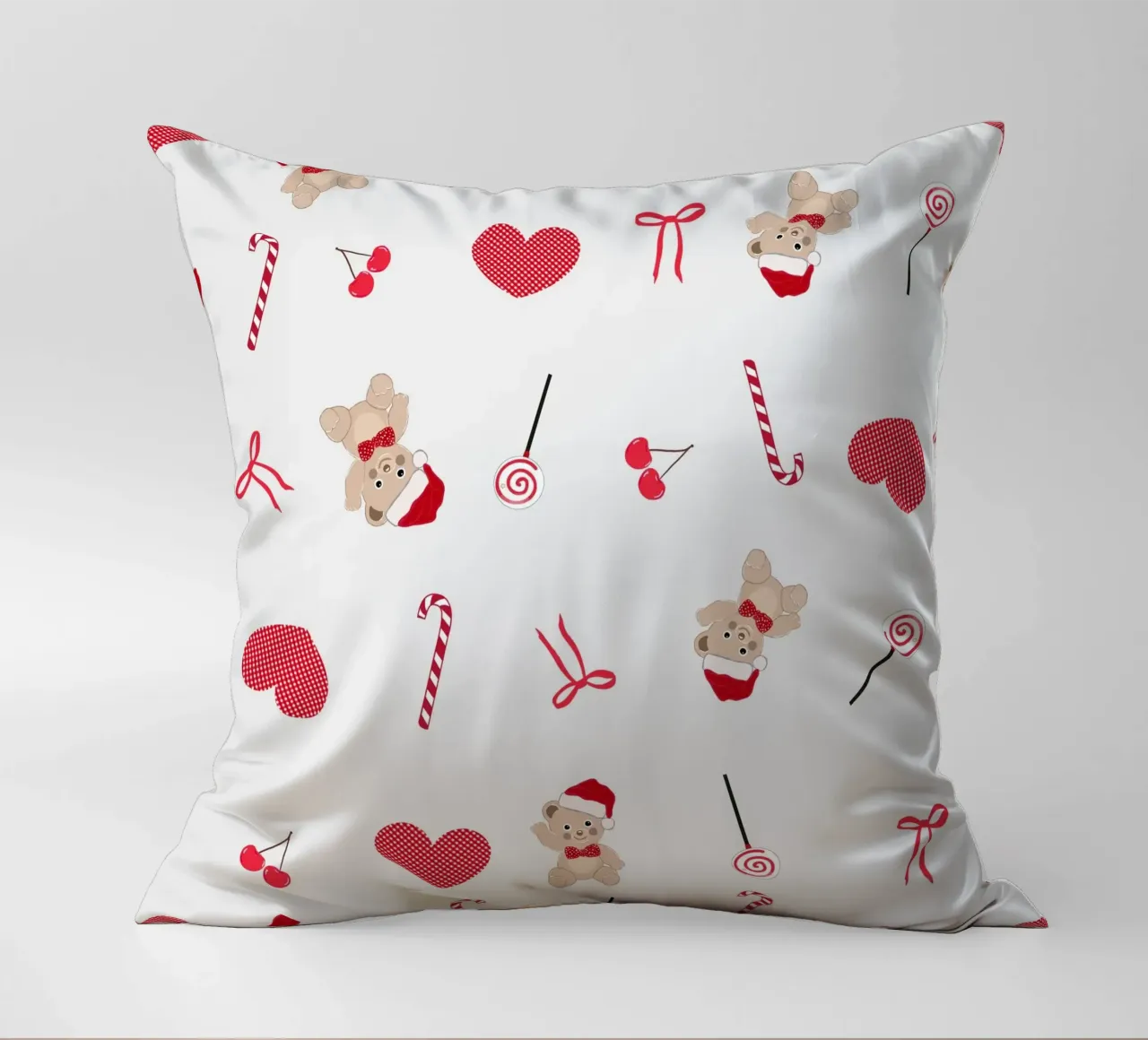 Teddy bear plaid hearts bow pattern decorative cushion by gulsengunel