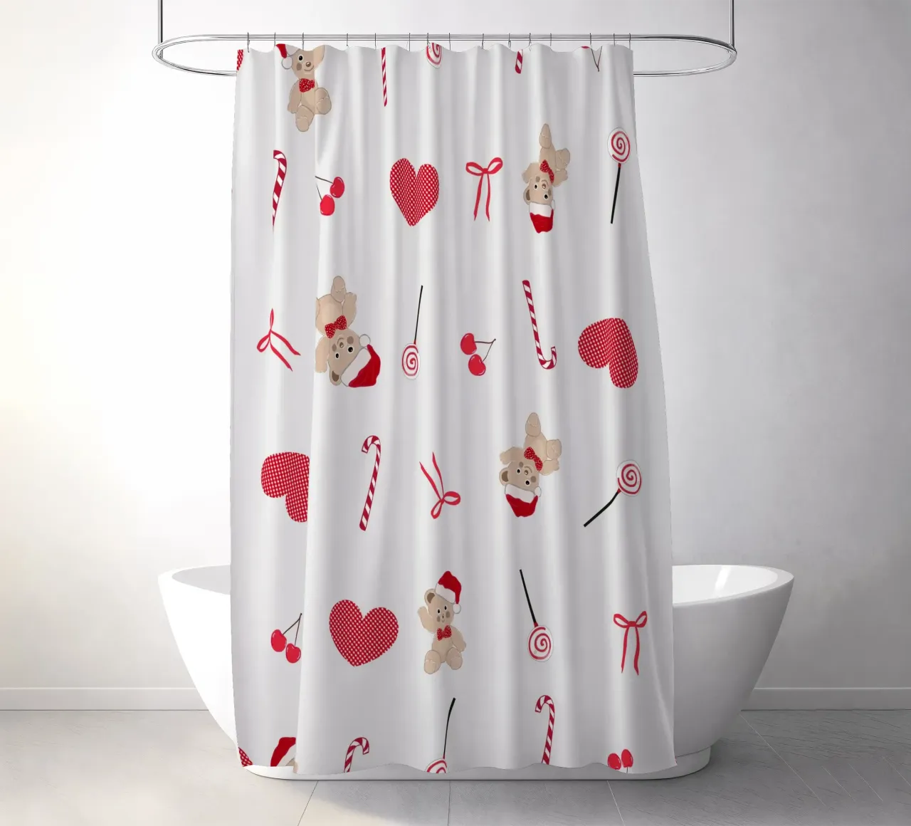 Teddy bear plaid hearts bow pattern shower curtain by gulsengunel