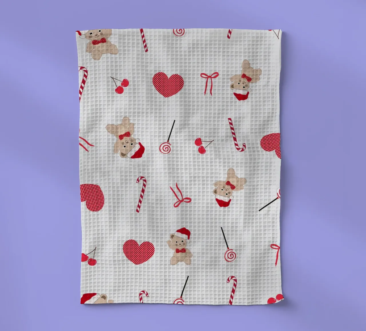 Teddy bear plaid hearts bow pattern tea towel by gulsengunel