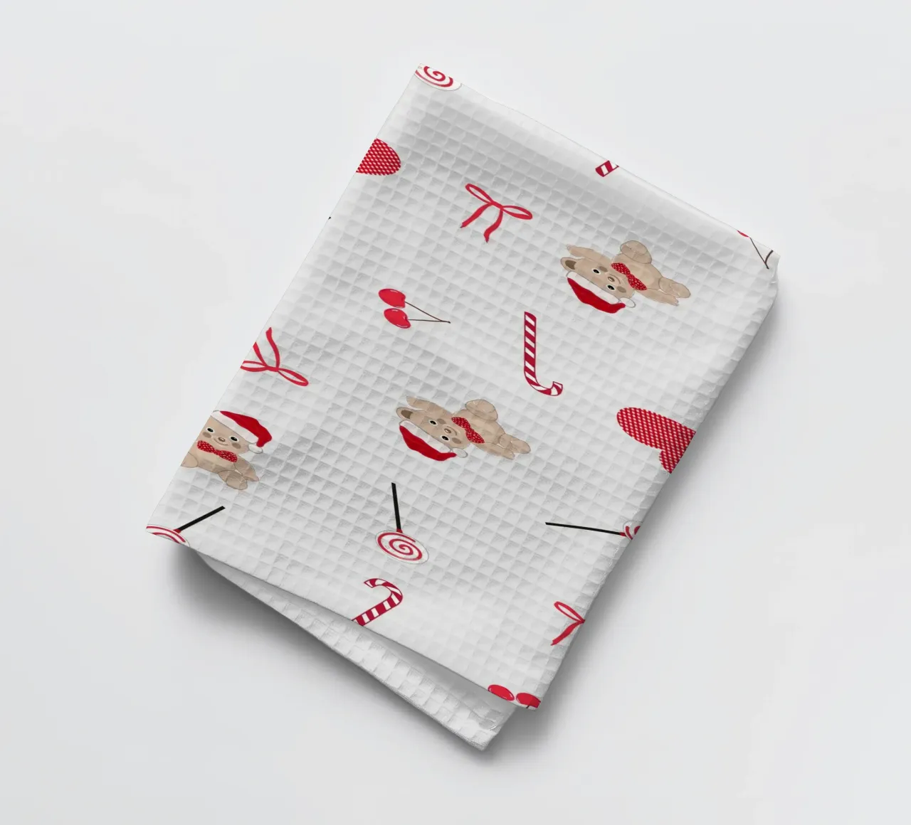 Teddy bear plaid hearts bow pattern tea towel by gulsengunel