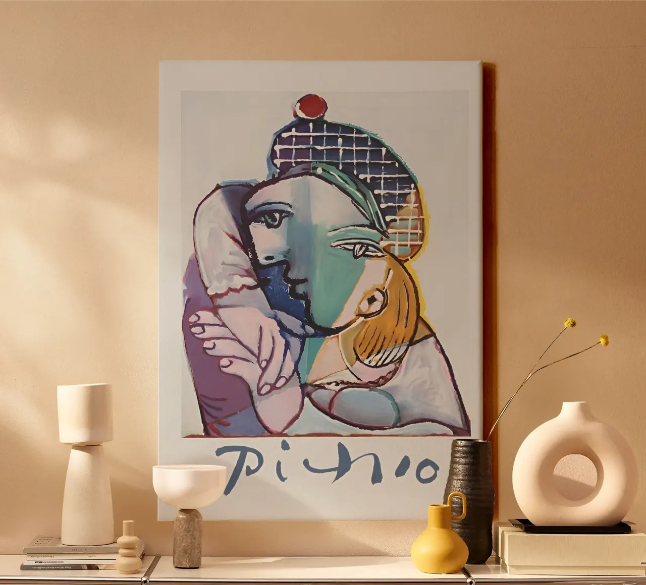 Picasso Embrace, Cubist Lovers Abstract Art Print canvas by homdeco