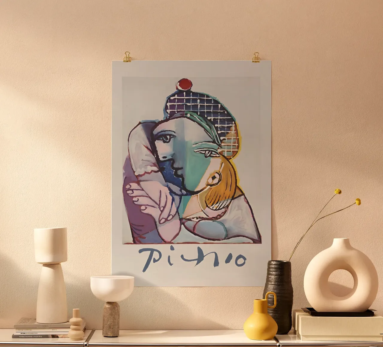 Picasso Embrace, Cubist Lovers Abstract Art Print poster con marco de plástico de homdeco