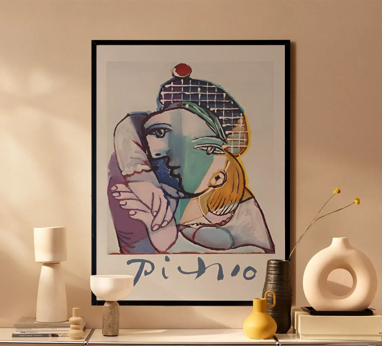 Picasso Embrace, Cubist Lovers Abstract Art Print poster con marco de plástico de homdeco