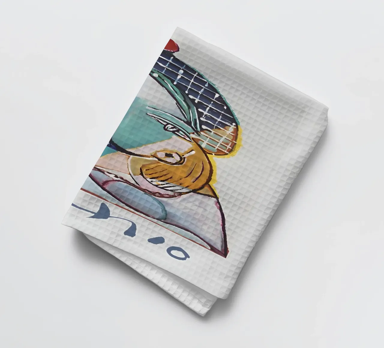 Picasso Embrace, Cubist Lovers Abstract Art Print tea towel by homdeco