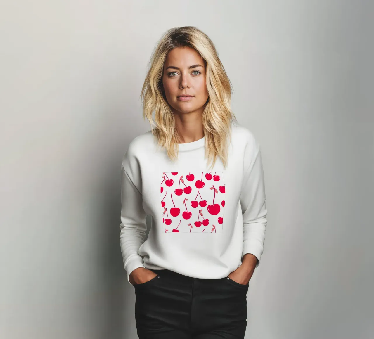 Valentine's Day design red cherries pattern sweatshirt by gulsengunel