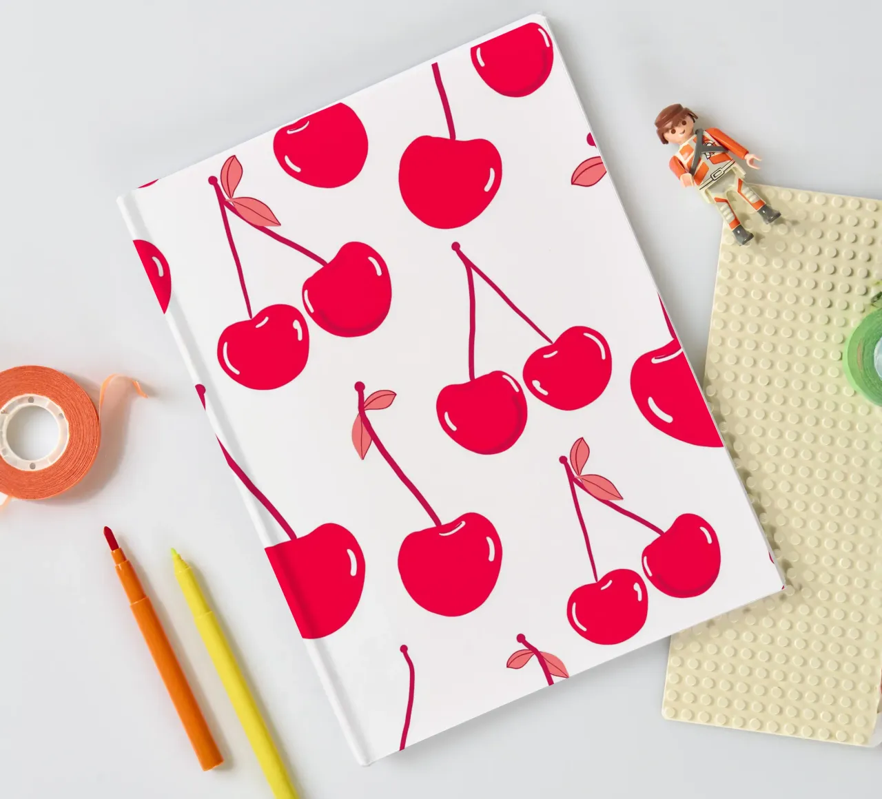 Valentine's Day design red cherries pattern notebook by gulsengunel