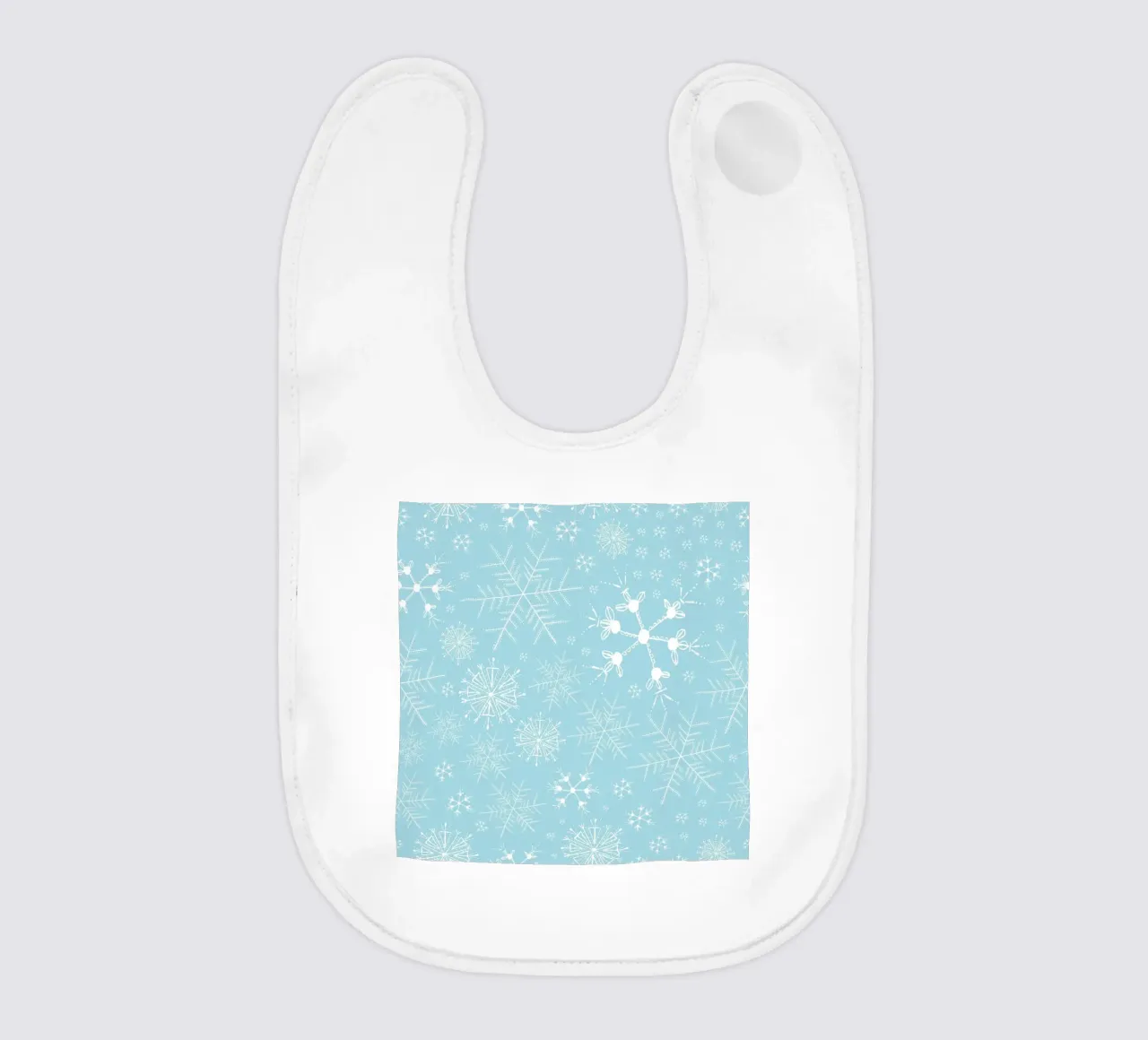 White snowflakes with blue background pattern baby bib by gulsengunel