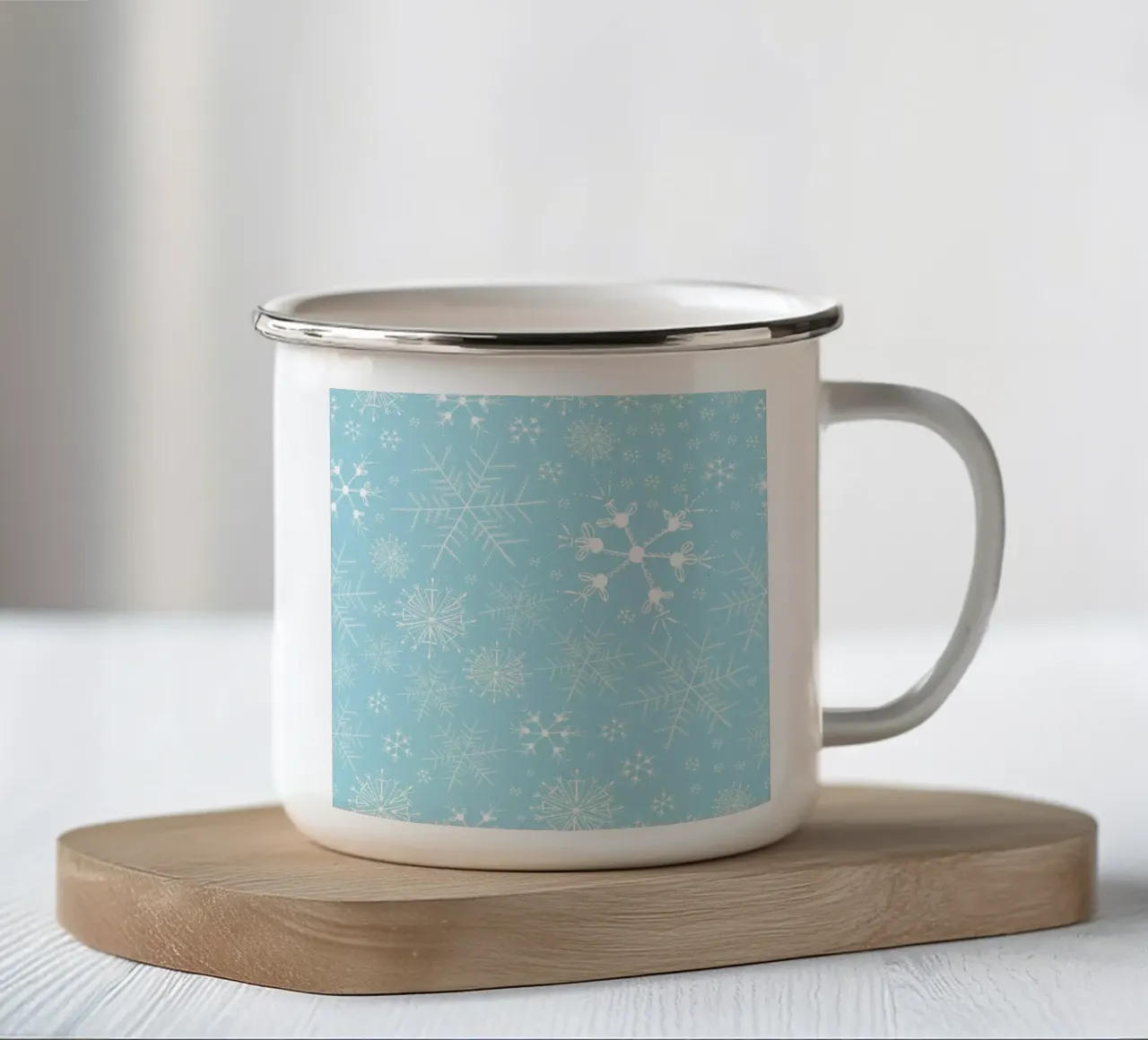 White snowflakes with blue background pattern enamel mug by gulsengunel