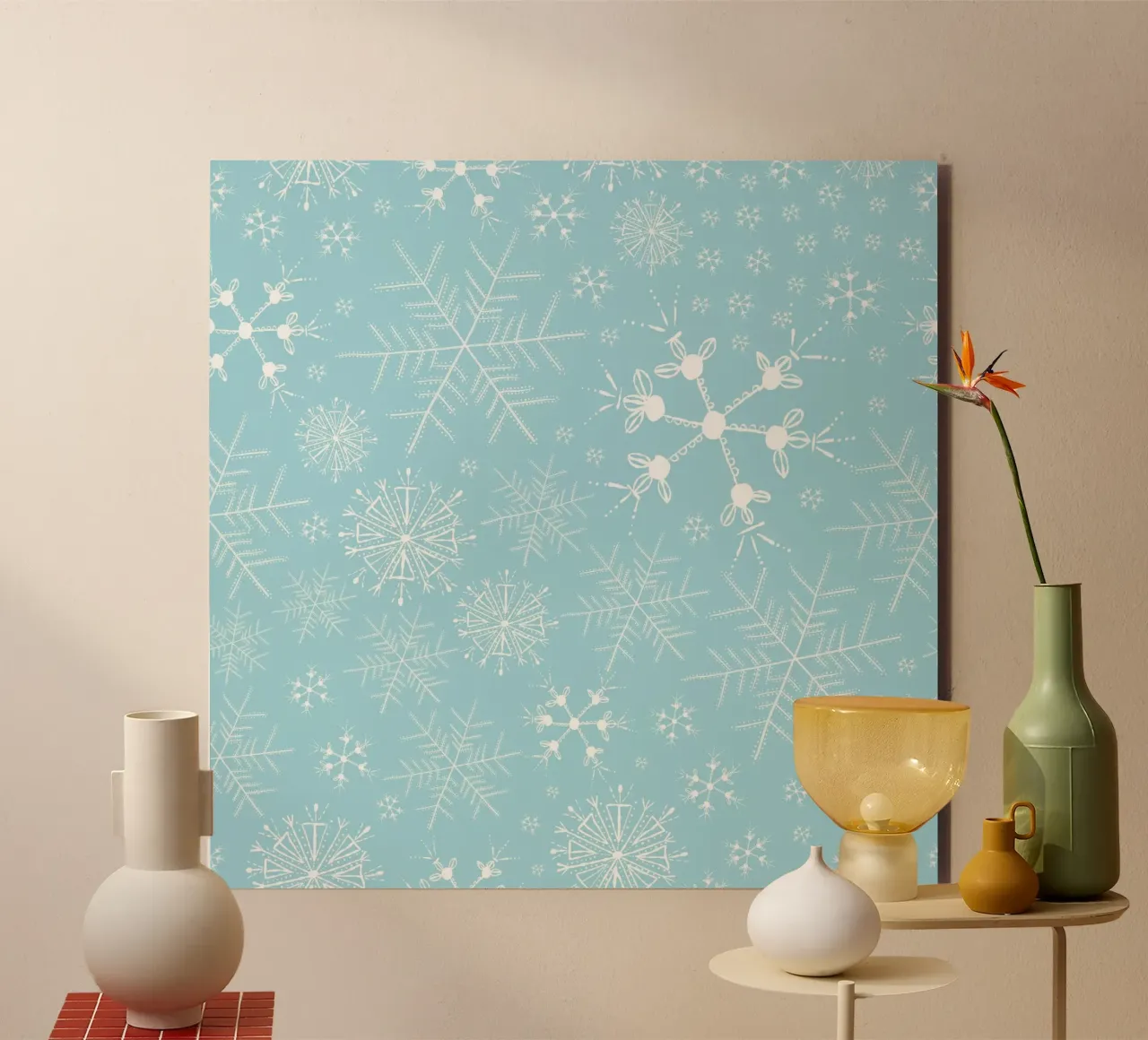 White snowflakes with blue background pattern forex plate by gulsengunel