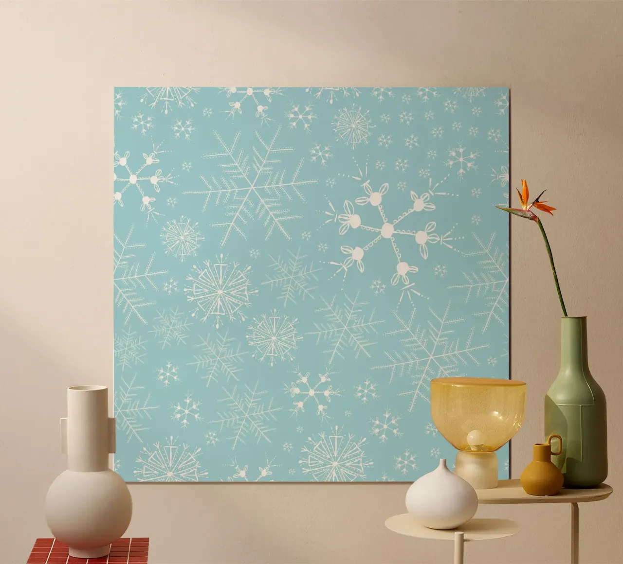 White snowflakes with blue background pattern hahnemühle by gulsengunel