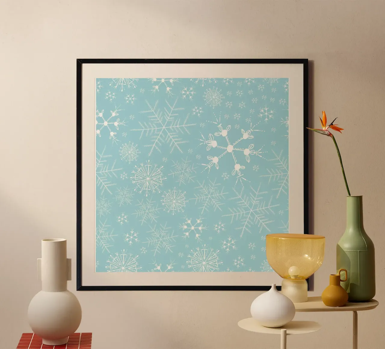 White snowflakes with blue background pattern hahnemühle by gulsengunel