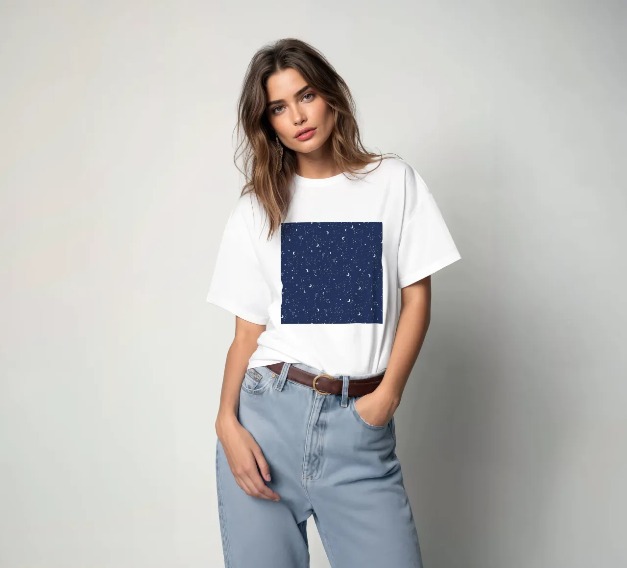 Stars and moon night navy background t-shirt by gulsengunel