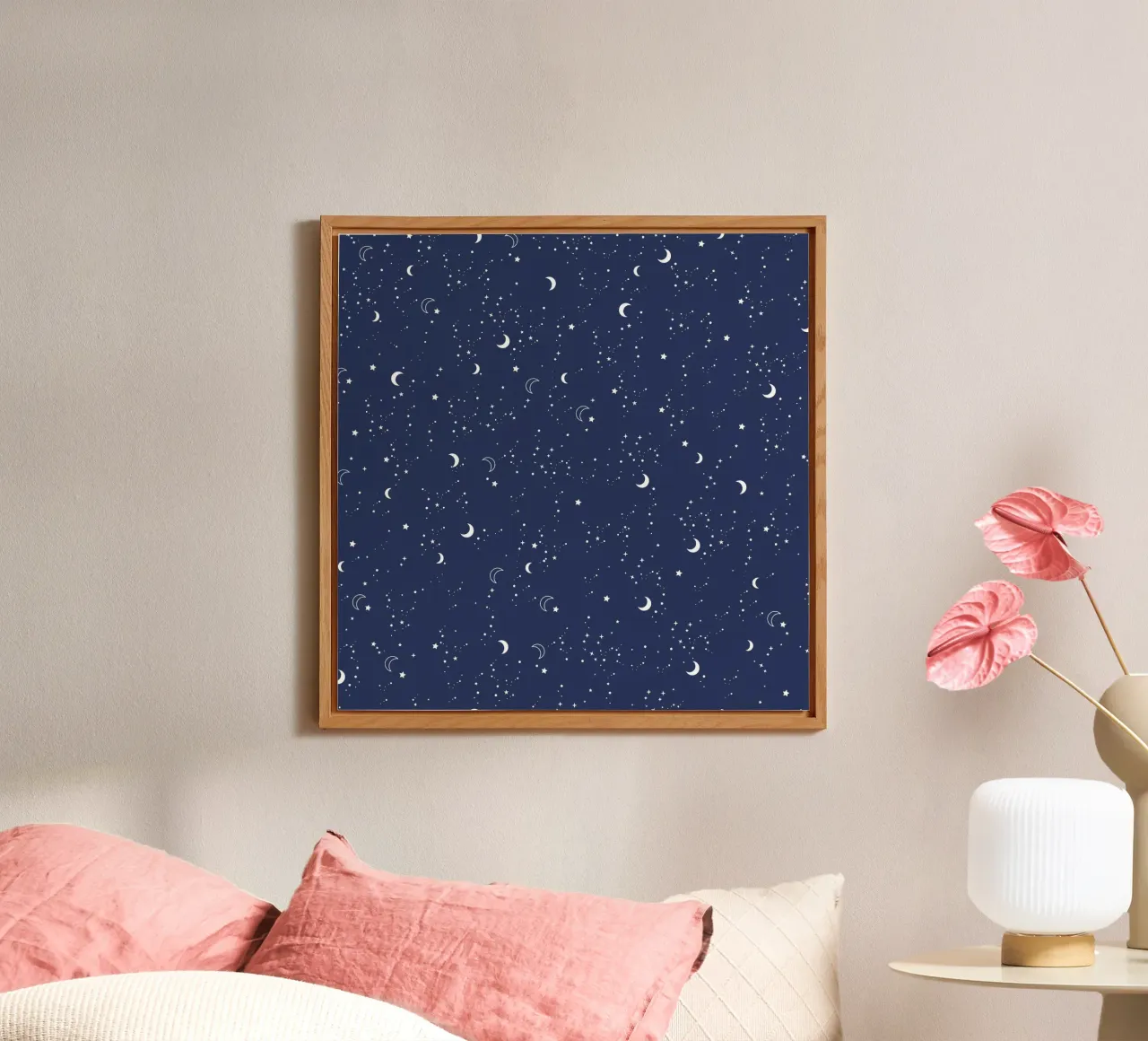 Stars and moon night navy background alu-dibond by gulsengunel