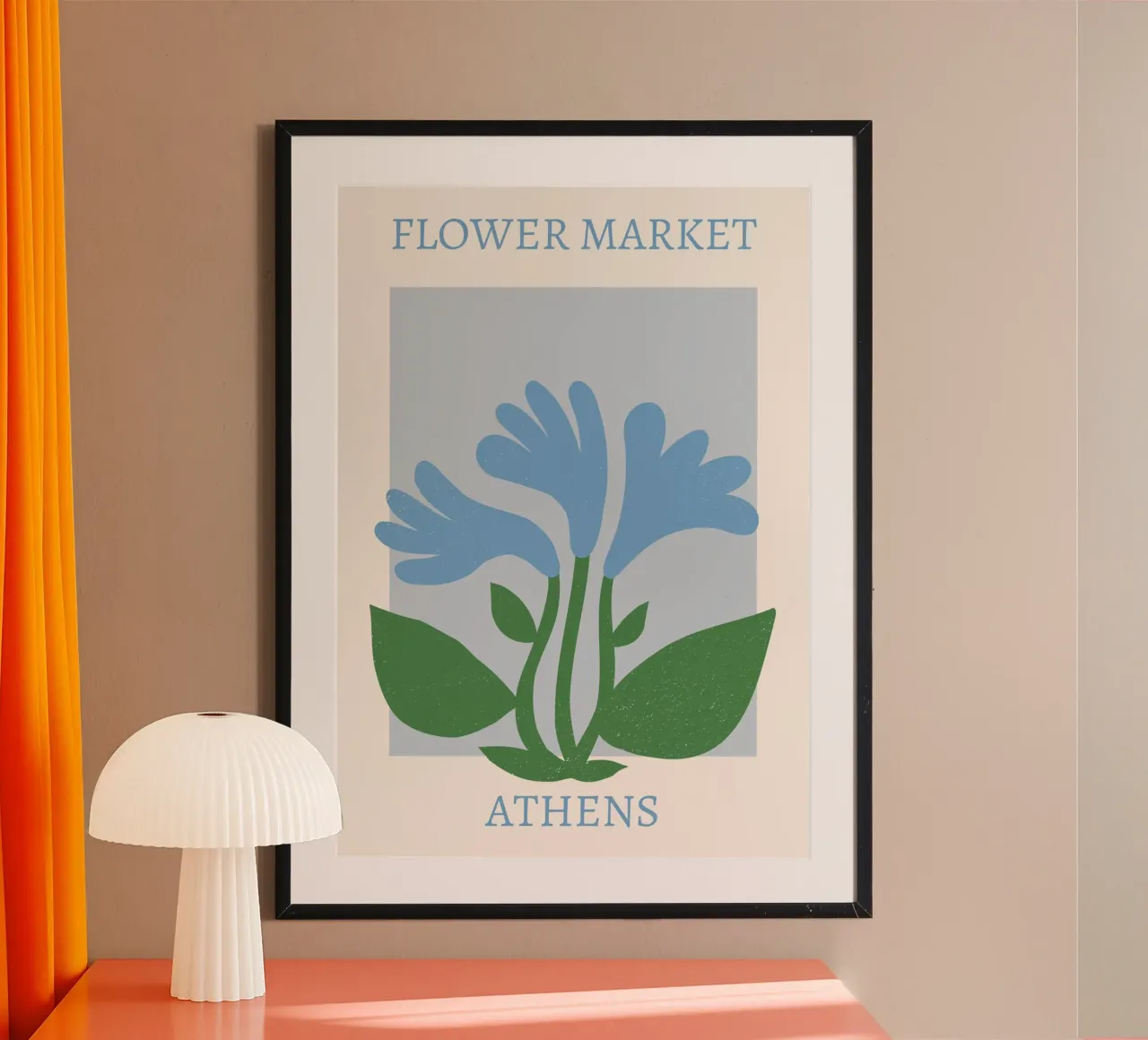 Mercato dei fiori di Atene Stampa floreale astratta blu poster con telaio in legno da homdeco