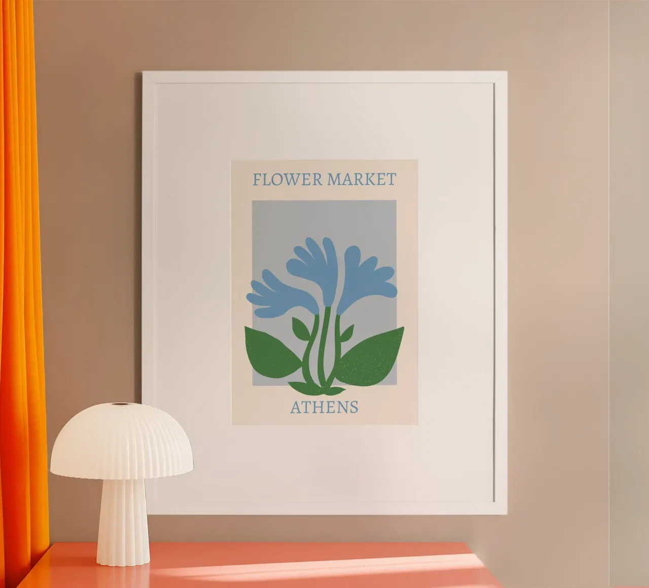 Mercato dei fiori di Atene Stampa floreale astratta blu poster con telaio in legno da homdeco