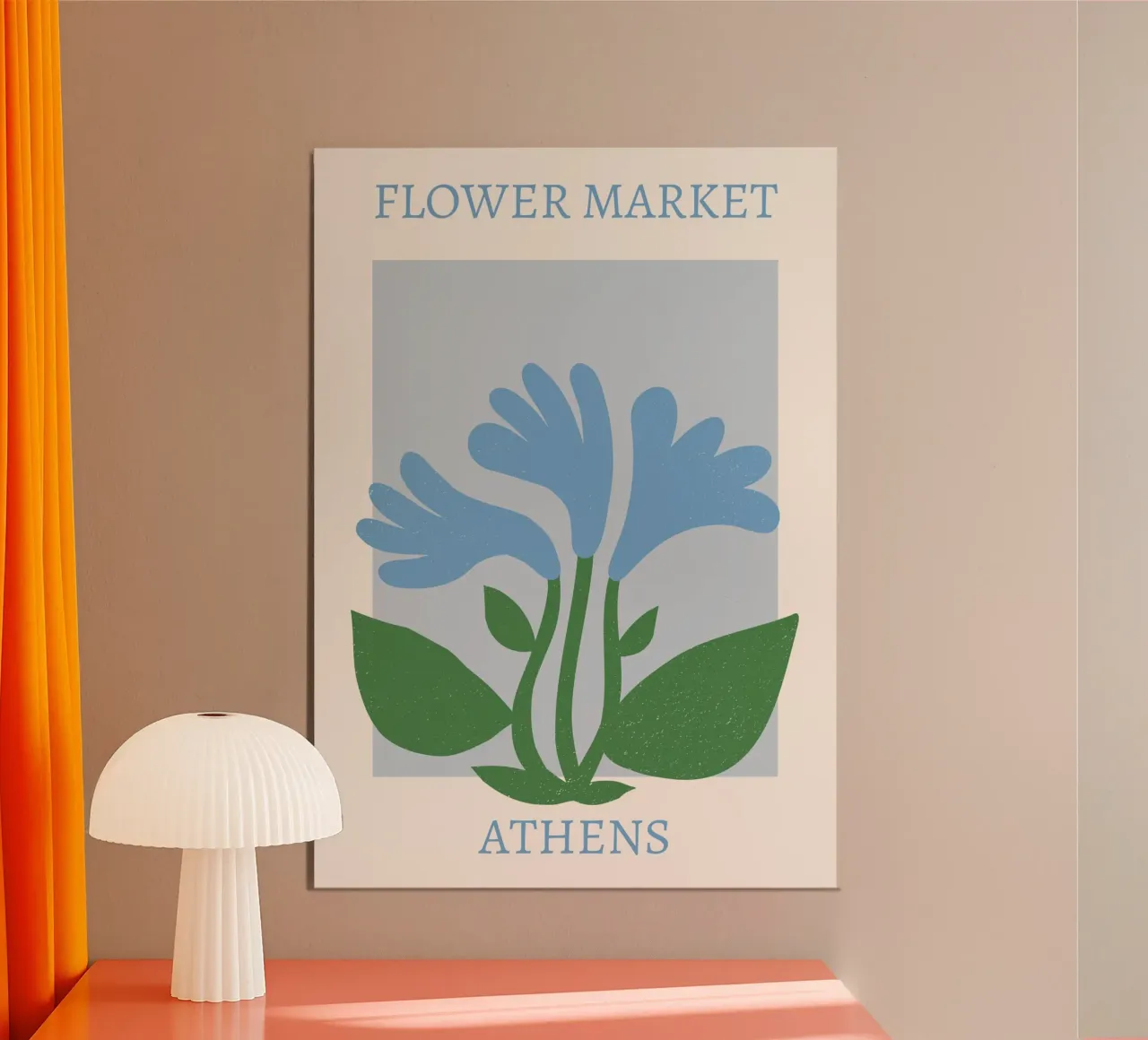 Mercato dei fiori di Atene Stampa floreale astratta blu poster con telaio in legno da homdeco