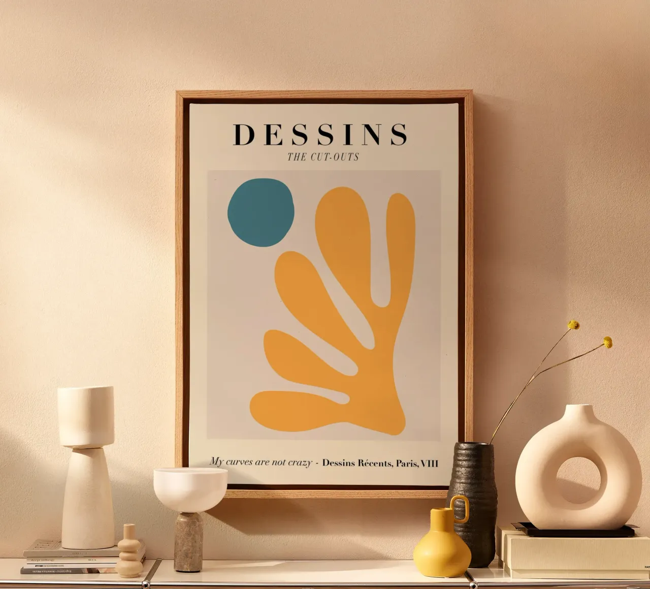 Dessins Knipsels Abstract Oranje & Blauw Print canvas met Baklijst van homdeco